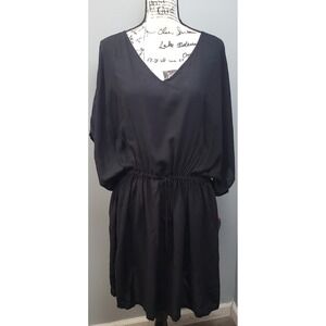 Lands' End Swim Cover Up Dress Womens XL-XXL Black Sheer Oversized Cinched Waist